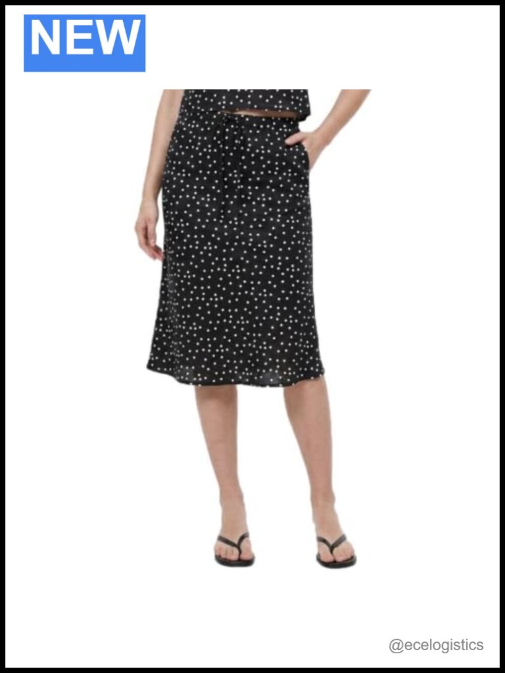 Women's 100% Linen Polka Dot Knee-Length Summer Skirt